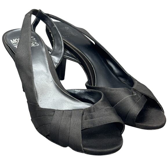 Mootsies Tootsies Vintage 90s Black Slingback Peep Toe Sandal Women 7.5 - Picture 1 of 8